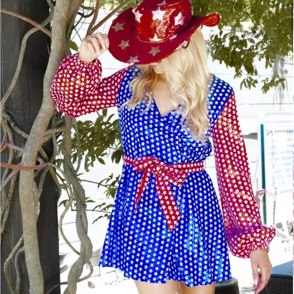 QUEEN OF SPARKLES Dresses & Skirts - QUEEN OF SPARKLES | Red, White & Blue Star Dress | FULL SEQUIN